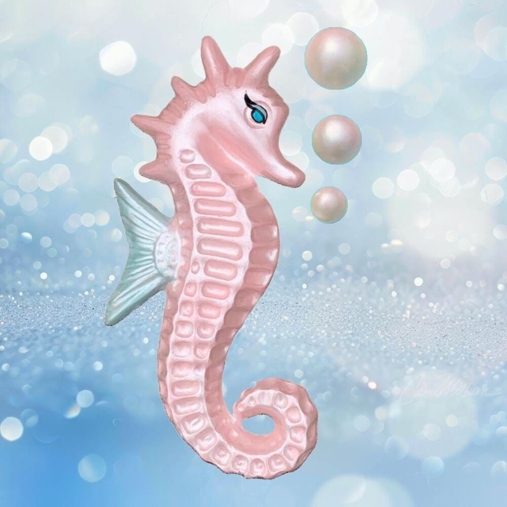 LARGE Chalkware 12" SEAHORSE + Bubbles - Retro Bathroom Beach House Decor